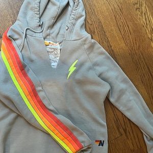 AVIATOR NATION  Bolt Embroidery Classic 4 Split Neck Pullover Crop Hoodie